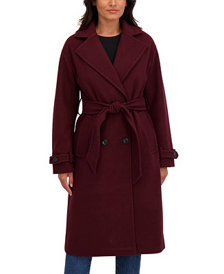 Sebby Collection Women's Long Belted Oversized Double Breasted Faux Wool Coat - Macy's | Macy's