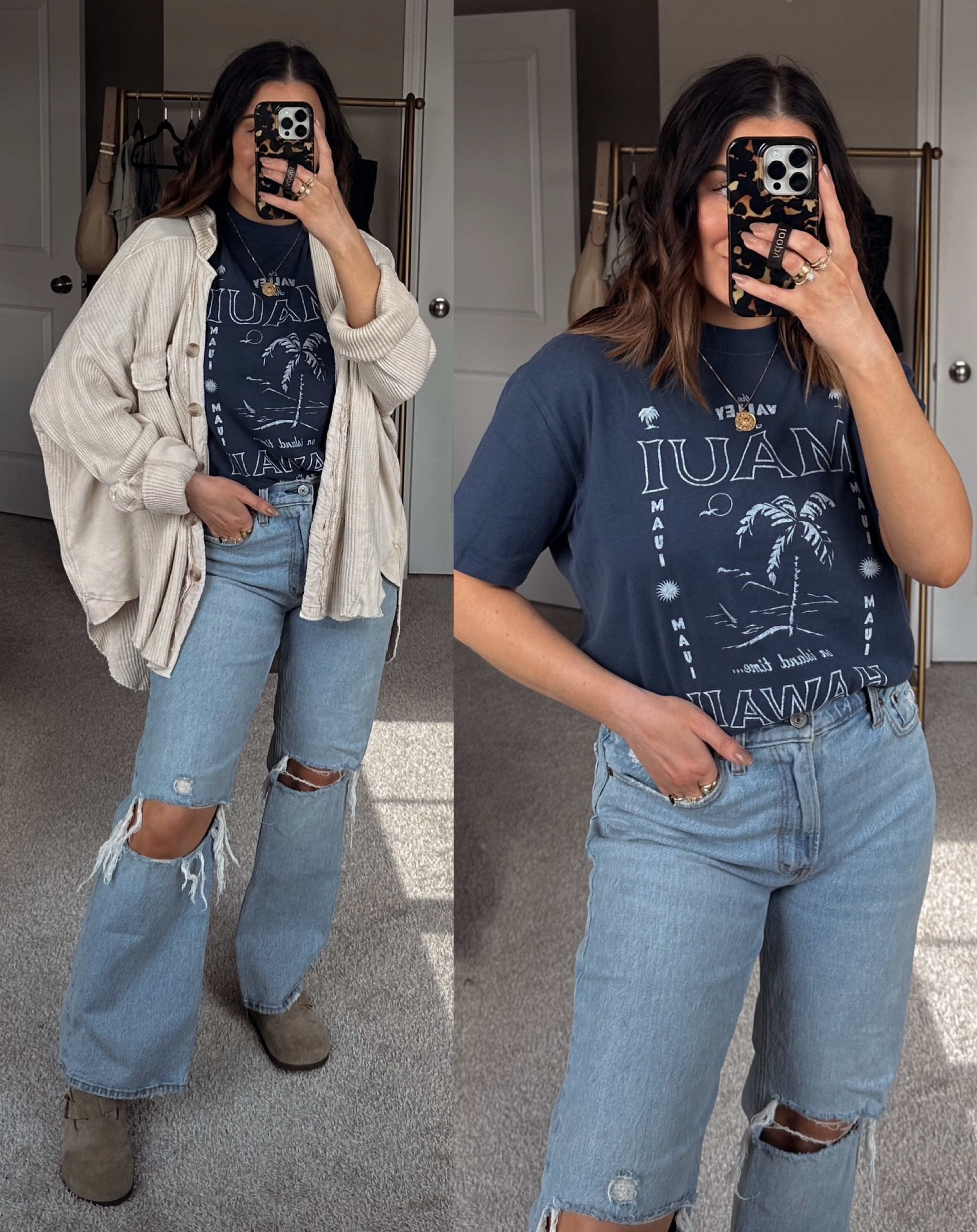 casual spring outfit! Use code AFSHORTS to get 15-20% off + 15% off my tee & jeans! Exact wash is sold out but linked others in the same style! Wearing 28 short, xs tee & jacket (size down one), Boston clogs tts 

#LTKsalealert #LTKunder100 #LTKSeasonal