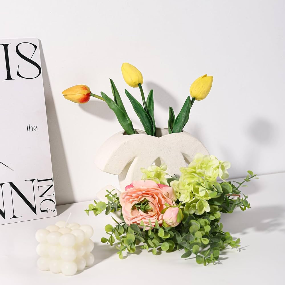 White Flower Vases for Decor，Frosted Ceramic Decorative Vase，Modern Vase for Nordic Minimalis... | Amazon (US)