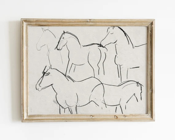 Vintage horse painting antique drawing minimalist wall art | Etsy | Etsy (US)