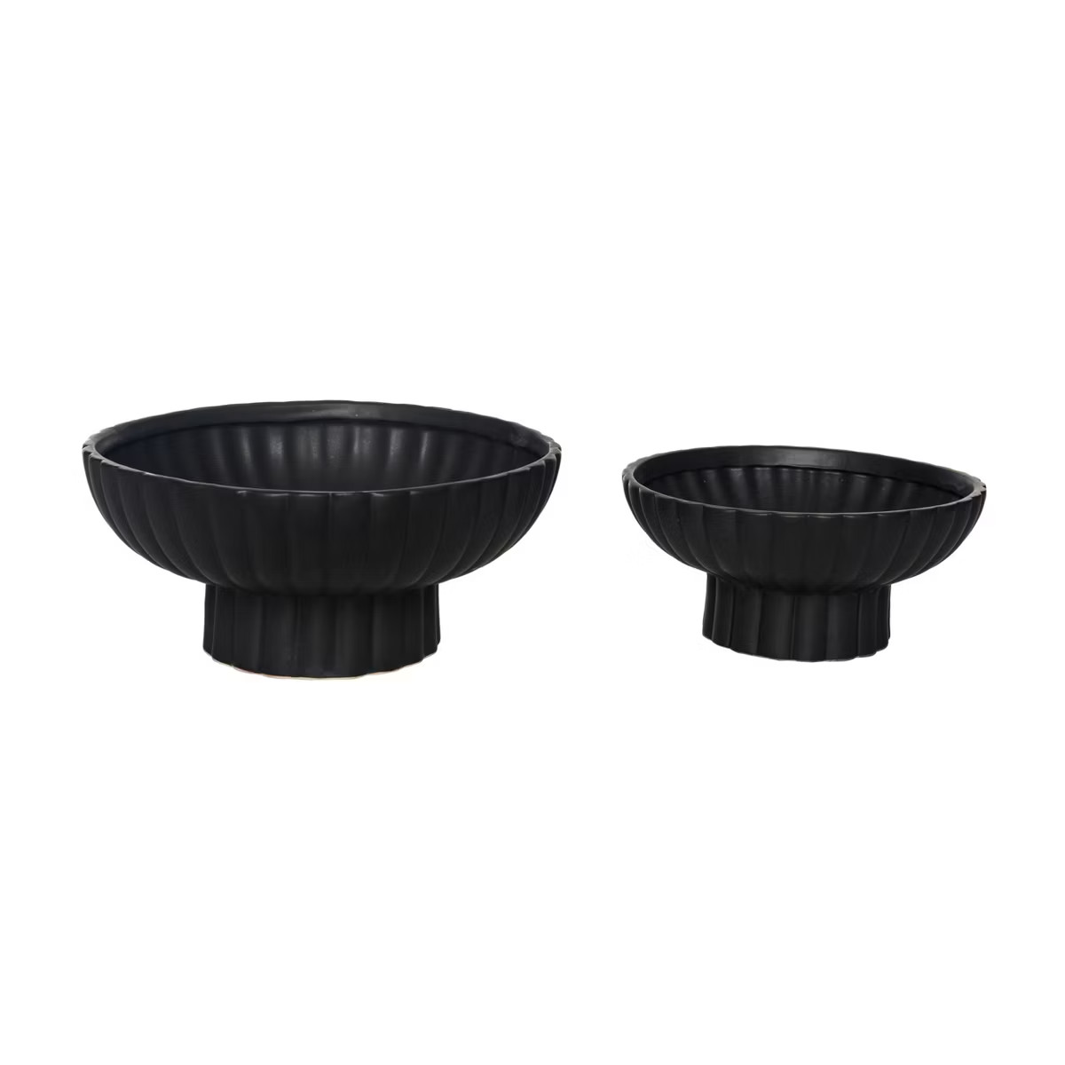 Transpac Dolomite 10 in. Black Spring Fluted Pedestal Bowl Set of 2 | Target