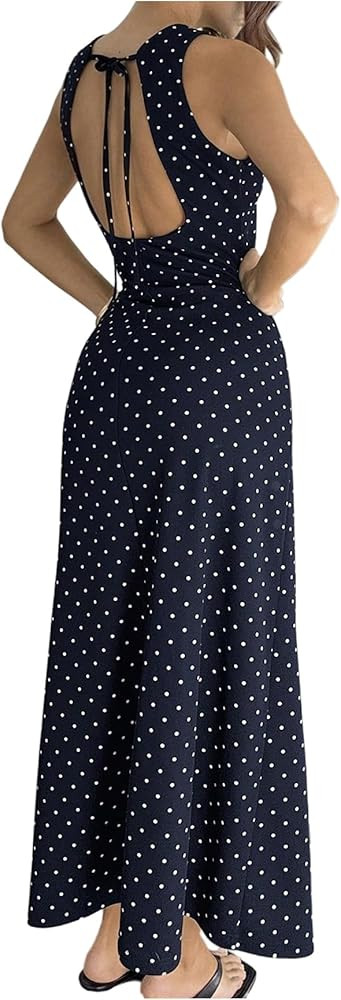 Verdusa Women's Polka Dots Backless Dress Sleeveless Going Out Long Dresses Brunch Outfits | Amazon (US)
