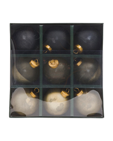 Set Of 9 Glass Ornaments, Gold | TJ Maxx