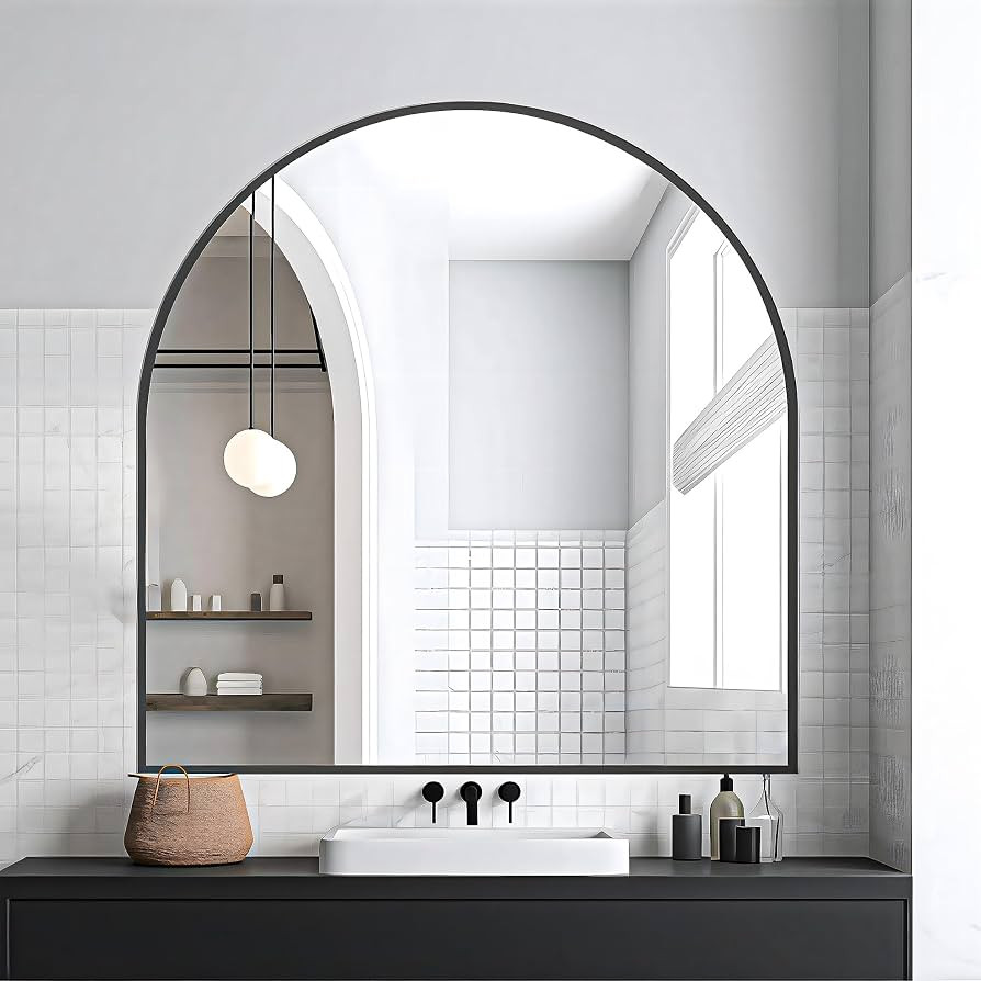 FORBATH Bathroom Mirror, 33"x31" Arched Wall Mirror Modern Dresser Mirror with Metal Frame Decor ... | Amazon (US)