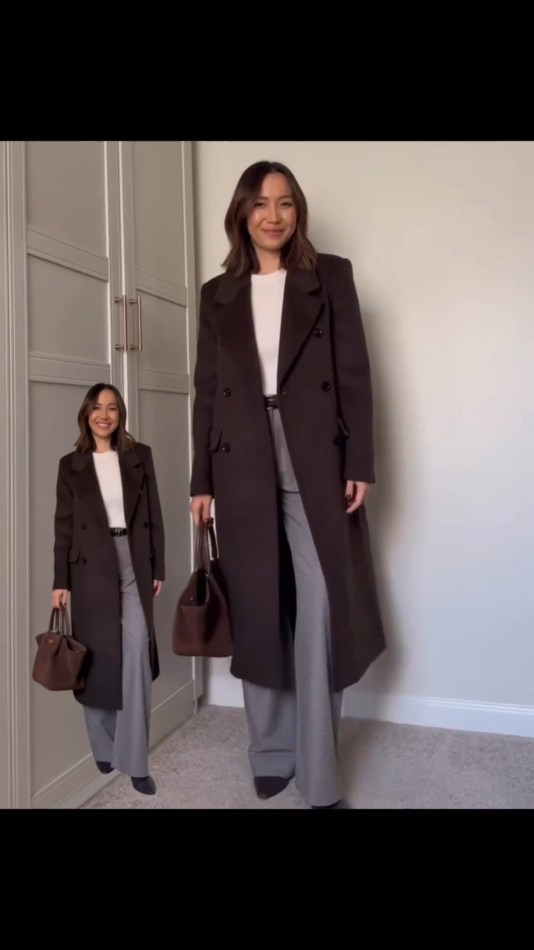 Business casual work outfit 

Mango tailored coat — xs Aritzia cashmere
Br cashmere Crewneck — linked to a similar style 
Madewell belt 
Abercrombie Sloane tailored pants — size 25 regular 
Demellier the midi New York tote 
Jcrew booties 



#LTKWorkwear