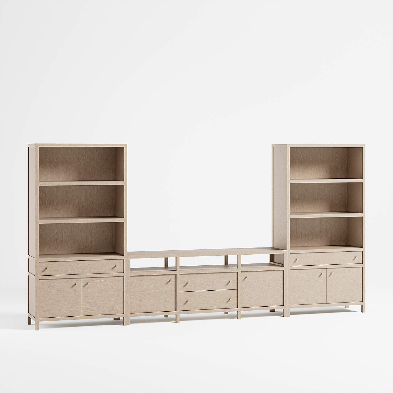 Keane 152" Weathered Natural Wood Storage Media Console Set + Reviews | Crate & Barrel | Crate & Barrel