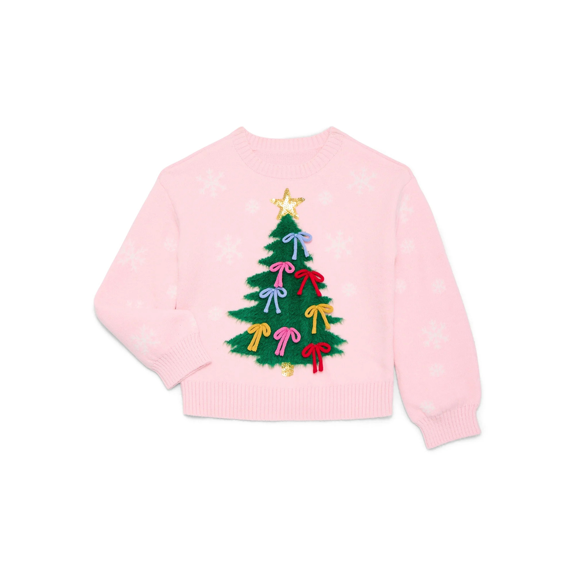 Holiday Time Girls 3D Christmas Tree Sweater with Long Sleeves, Sizes 4-18 & Plus | Walmart (US)