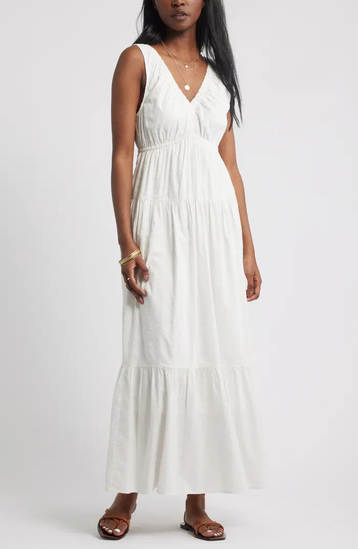 Shirred Cotton Blend Jacquard Sundress | Nordstrom