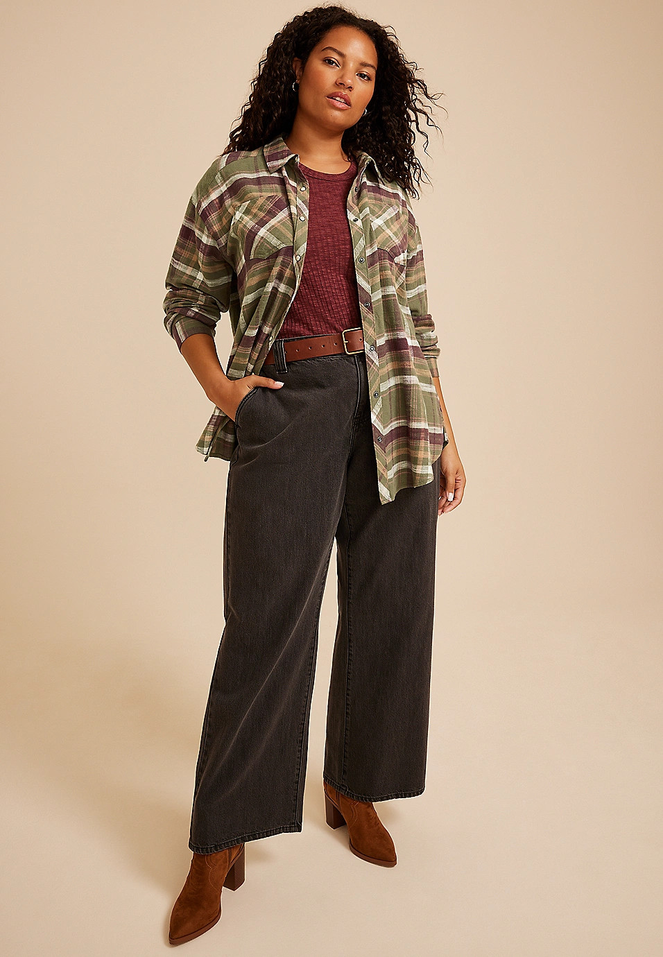 Plus Size Cabin Plaid Button Down Shirt | Maurices
