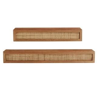 StyleWell Natural Wood Floating Wall Shelves with Rattan Caning Detail (Set of 2) 20MJE2133 - The... | The Home Depot