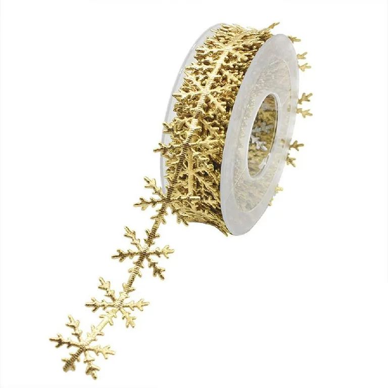 Golden Silver Glitter Polyester Snowflake Shape Ribbon for Christmas Party Decor | Walmart (US)