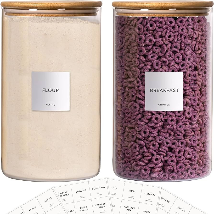 Laramaid 1-Gallon 2Pack Glass Jar Canisters with Minimalist Labels, 136oz Round Pantry Jars with ... | Amazon (US)