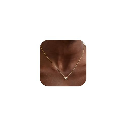 Risamil Gold Necklace for Women - Bow Necklace 14K Gold Necklace - Cute Bow Pendant Choker Chain Necklace - Necklaces for Women Gold Jewelry | Amazon (US)