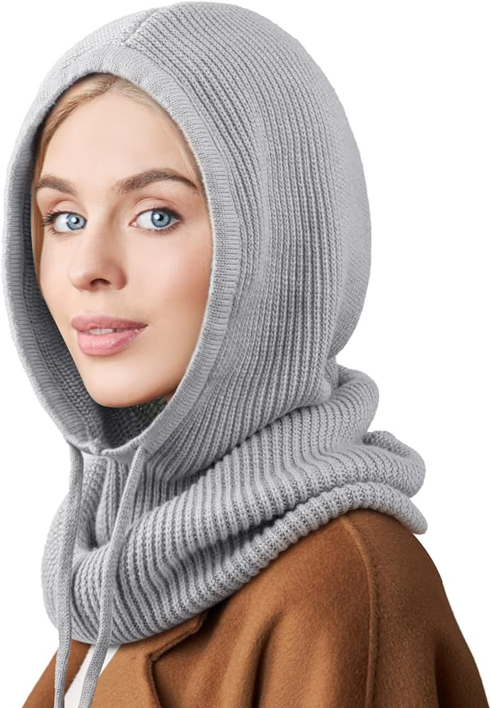 DRESHOW Winter Hats for Women Balaclava Knit Beanie with Adjustable Drawstring Warm Hooded Scarf ... | Amazon (US)