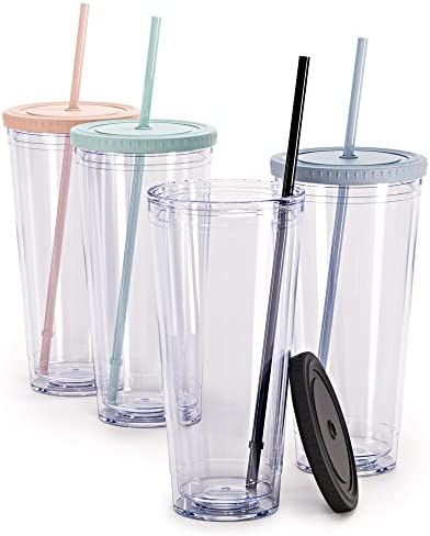 Maars Acrylic Travel Tumbler with Lid and Straw | 32oz Premium Insulated Double Wall XL Plastic Reus | Amazon (US)