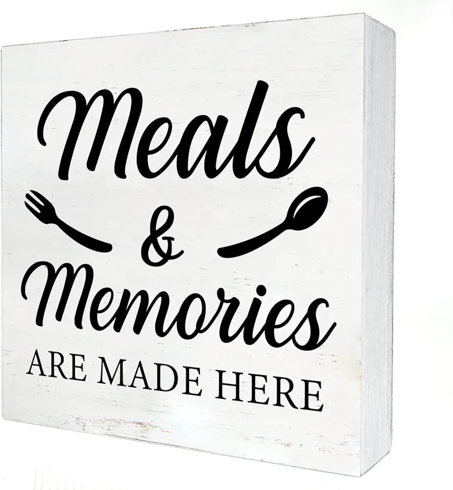 5x5 Inch Modern Kitchen Wooden Box Sign With Saying Desk Decor Meals And Memories Are Made Here B... | Amazon (US)