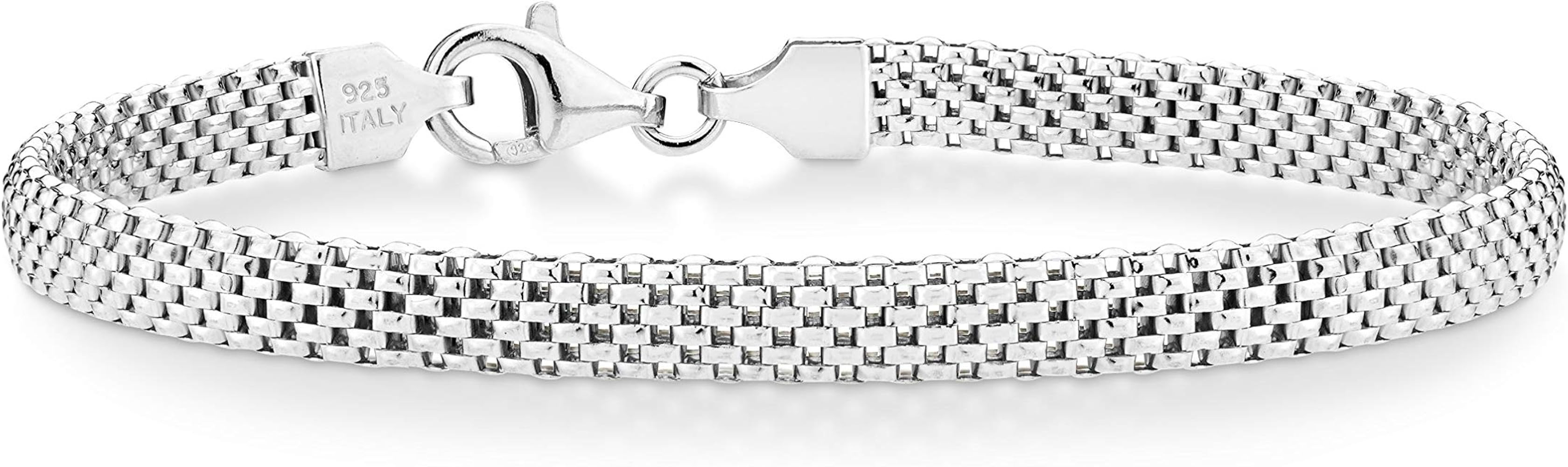 Miabella 925 Sterling Silver Italian 5mm Mesh Link Chain Bracelet for Women, Made in Italy | Amazon (US)