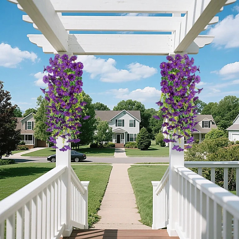 Twfbrm Artificial Hanging Flowers for Outdoor, 30" Long Realistic Silk Morning Glory with Eucalyp... | Walmart (US)