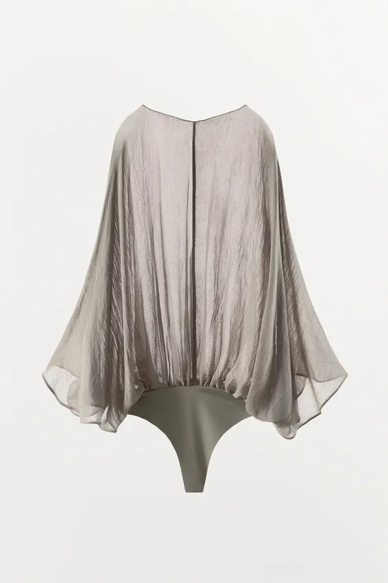 Bodysuit with semi-sheer fabric. Round neck and cape-style sleeves. Bottom snap button closure. | Zara US