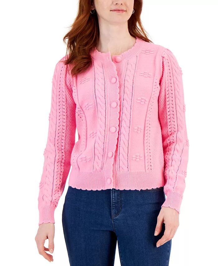 Charter Club Women's Scalloped Edge Knit Cardigan, Created for Macy's & Reviews - Sweaters - Wome... | Macys (US)