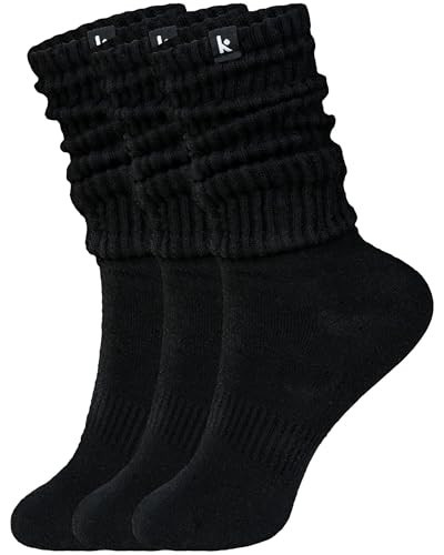Kamo Fitness Cozy Womens 3-Pair Pack - Scrunch Long Crew Socks for Women, Soft & Breathable Boot and Slouch Socks, Size 5-9 (Black, One Size) | Amazon (US)