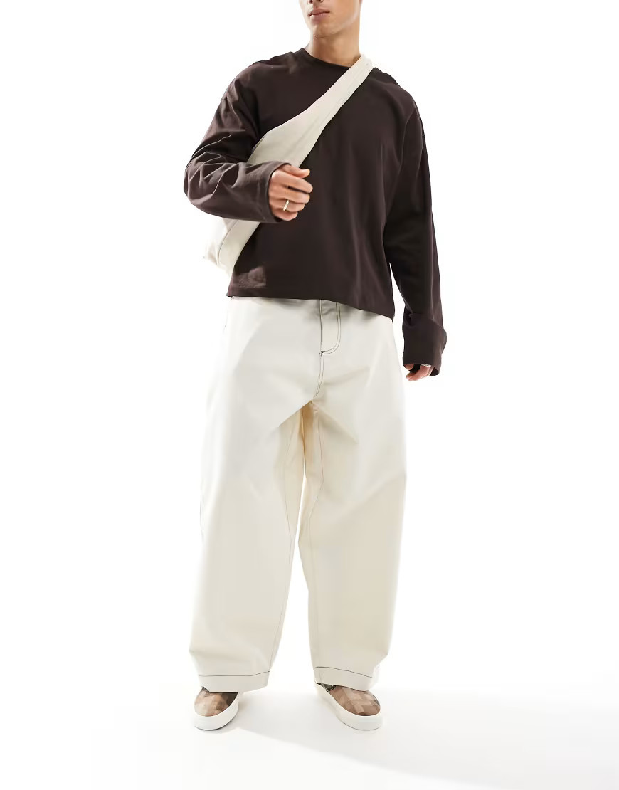 ASOS DESIGN oversized baggy trouser in white with contrast stitch | ASOS (Global)