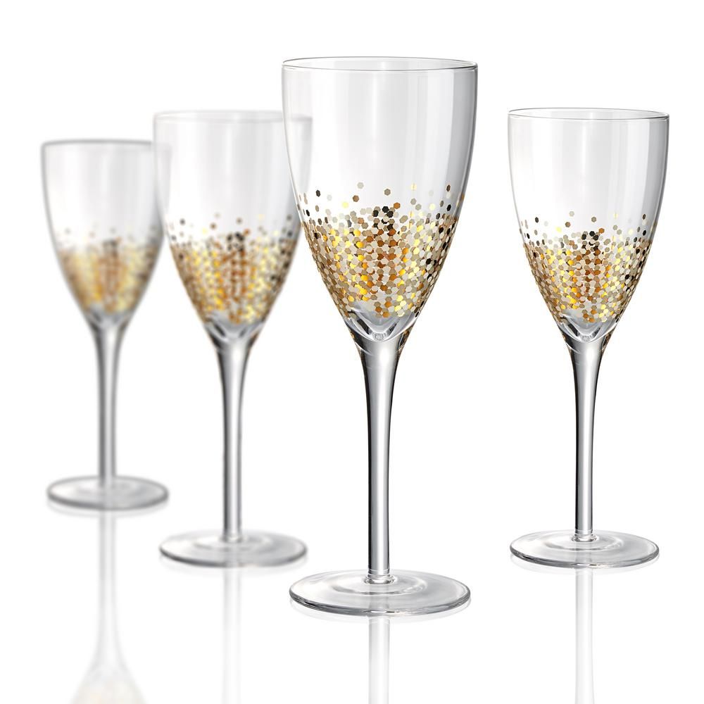 Artland 12 oz. Wine Glass with a Gold and Silver Confetti decoration (Set of 4) | The Home Depot