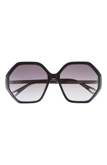 Chloé 58mm Geometric Oversize Sunglasses in Black Black Grey at Nordstrom Rack | Nordstrom Rack