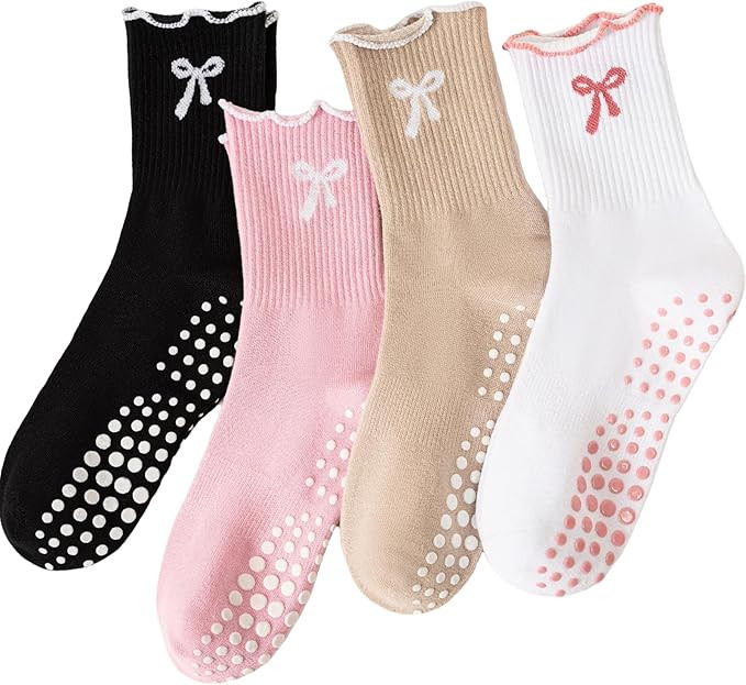 4 Pairs Pilates Grip Socks for Women Yoga Non Slip Grippy Socks Cute Ruffle Frilly Non Skid Athle... | Amazon (CA)