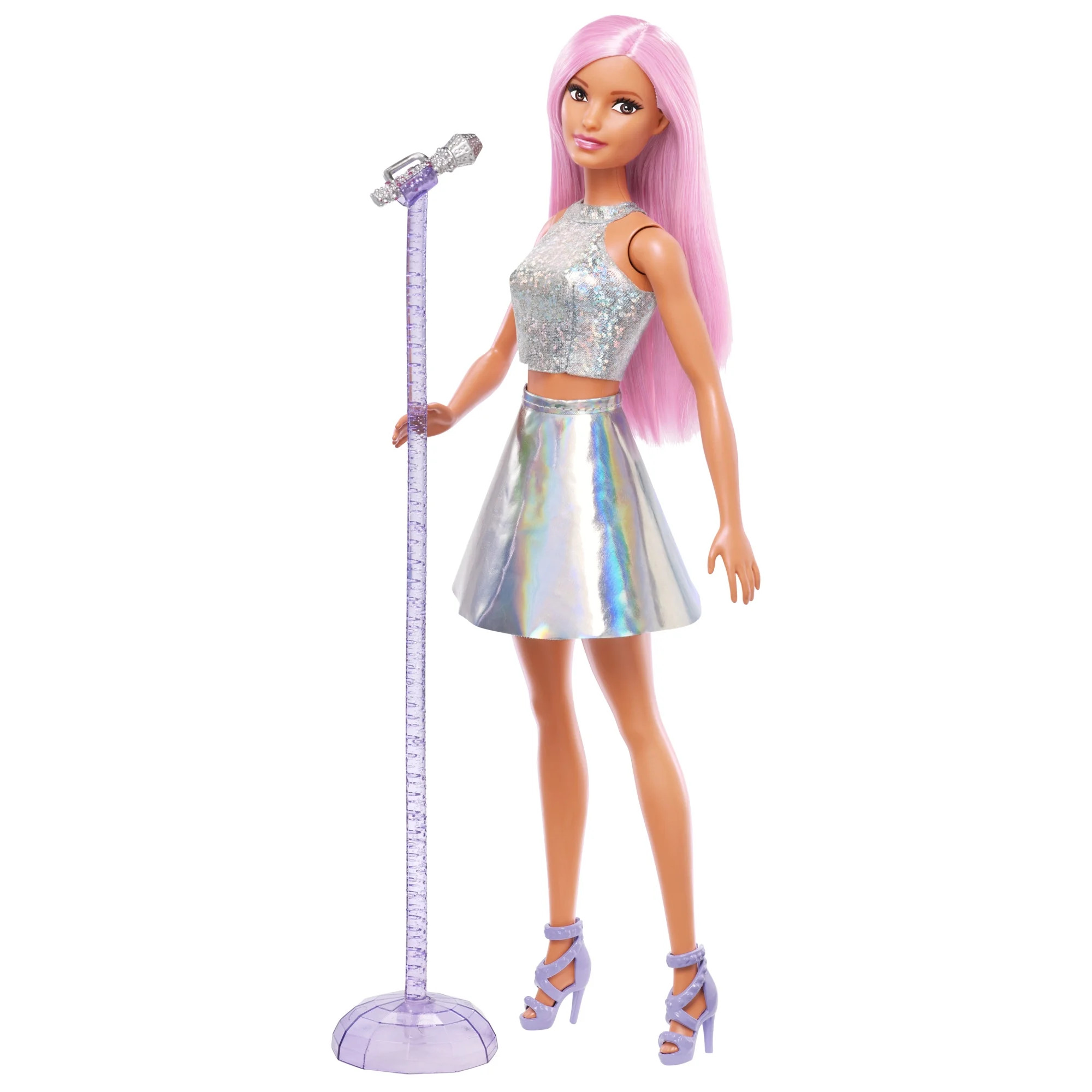 Barbie Pop Star Doll Dressed In Iridescent Skirt with Microphone and Long Pink Hair | Walmart (US)