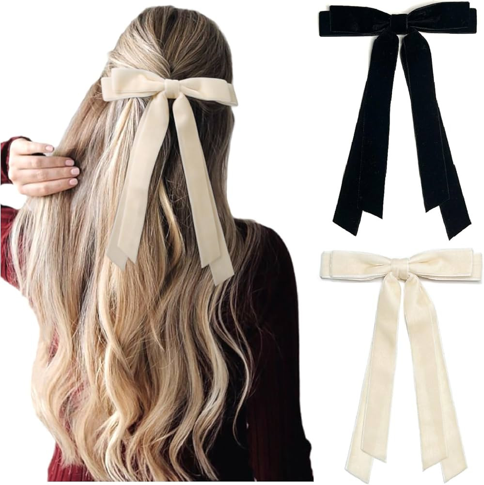 Tobeffect Velvet Hair Bows for Women Girls Black Cream White Hair Bow Holiday Velvet Bows for Hai... | Amazon (US)