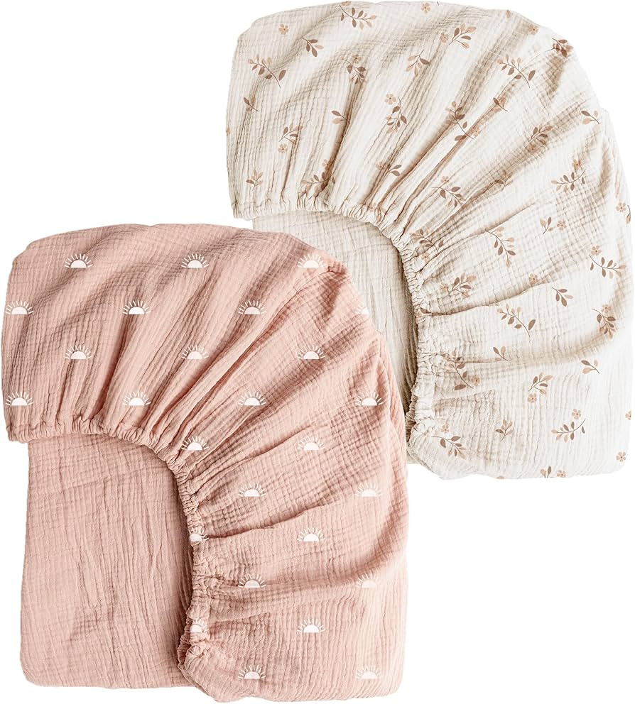 Konssy Muslin Crib Sheets for Girl Boy, 2 PCS Soft and Breathable Cotton Baby Sheets for Standard... | Amazon (US)