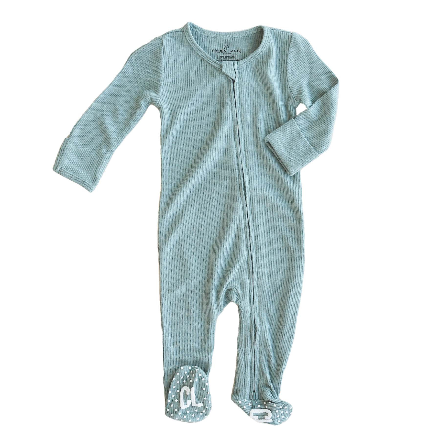 Ocean Waffle Bamboo Zipper Footie | Caden Lane