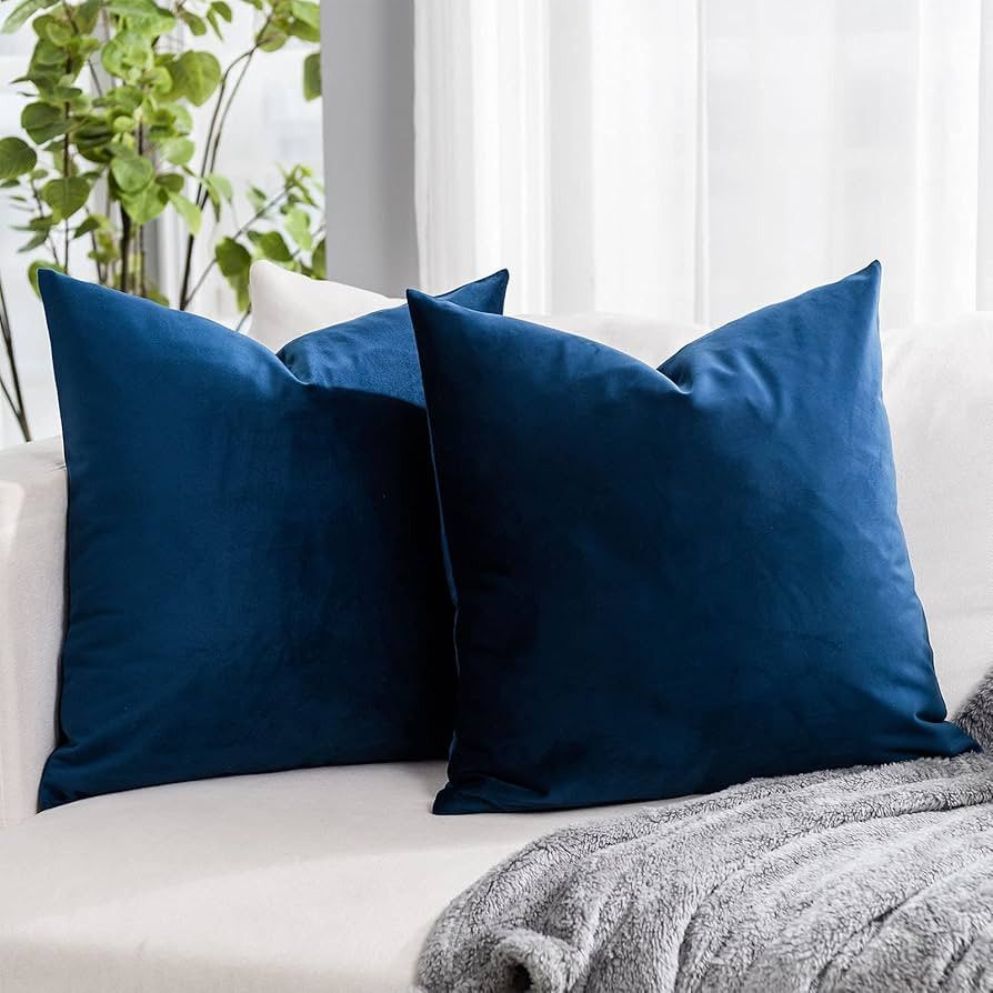 Navy Blue Soft Velvet Throw Pillow Covers 20x20 inch Set of 2 for Sofa Couch Bed Living Room Deco... | Amazon (US)