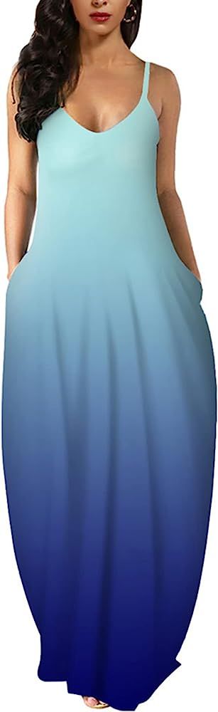Wolddress Womens Casual Sleeveless Plus Size Loose Plain Long Summer Maxi Dress with Pockets | Amazon (US)