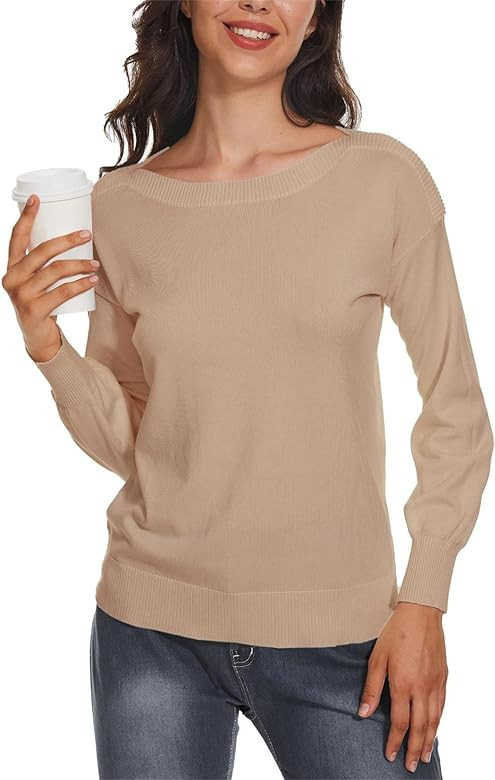 Spicy Sandia Women's Boat Neck Long Sleeve Sweaters Casual Lightweight Knit Pullover Tops 2023 Fa... | Amazon (US)