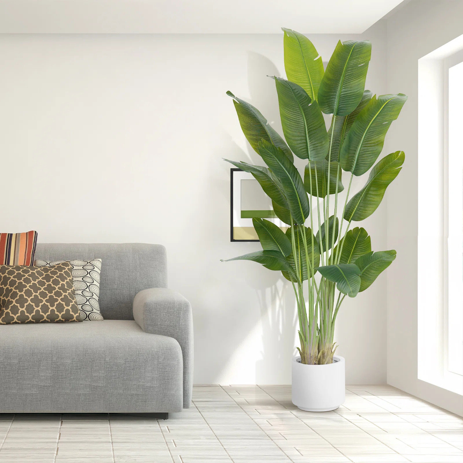 150cm Artificial Traveler's Palm in White Planter, Large Faux Tropical Tree for Living Room, Office Floor Decor | Wayfair North America