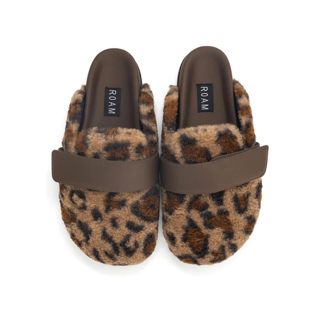 ROAM FUZZY LOAFER MULE NATURAL LEOPARD FAUX SHEARLING | ROAM