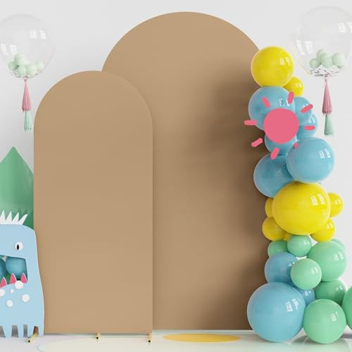 Fomcet Wedding Arch Cover 7.2FT, 6FT Khaki Spandex Fitted Fabric Arch Backdrop Covers 2 Set for Round Top Chiara Arched Backdrop Stand Cover for Wedding Birthday Party Baby Shower Decor | Amazon (US)