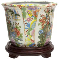 10" Satsuma Birds & Flowers Porcelain Flower Pot | Wayfair North America