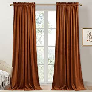 StangH Burnt Orange Curtains Velvet - 108 inches Extra Long Living Room Thermal Insulated Energy ... | Amazon (US)