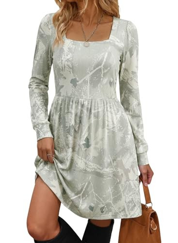 Dokotoo Women's Ribbed Knit Fall Mini Dresses with Pockets, Gray, Large | Amazon (US)