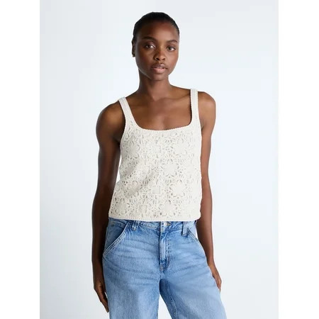 Scoop Women s Square Neck Crochet Cotton Tank Top  Sizes XS-XXL | Walmart (US)