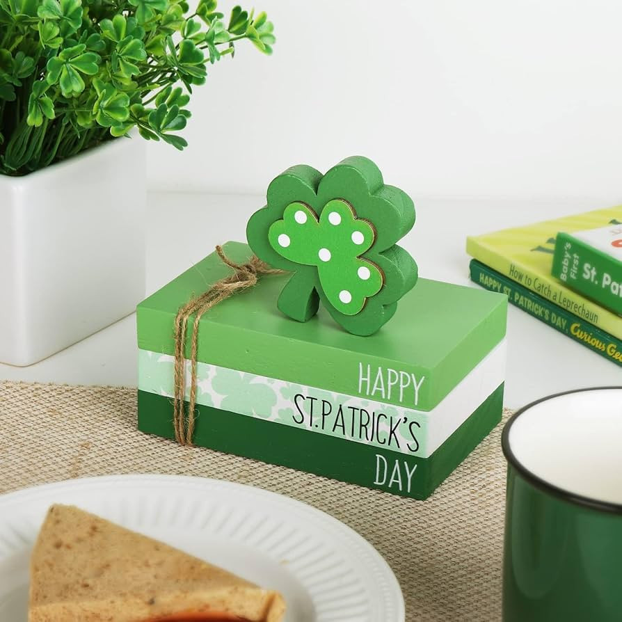 St Patricks Day Decorations Tiered Tray Decor 5pcs, Lucky Shamrock Wood Books Table Signs Set Dec... | Amazon (US)