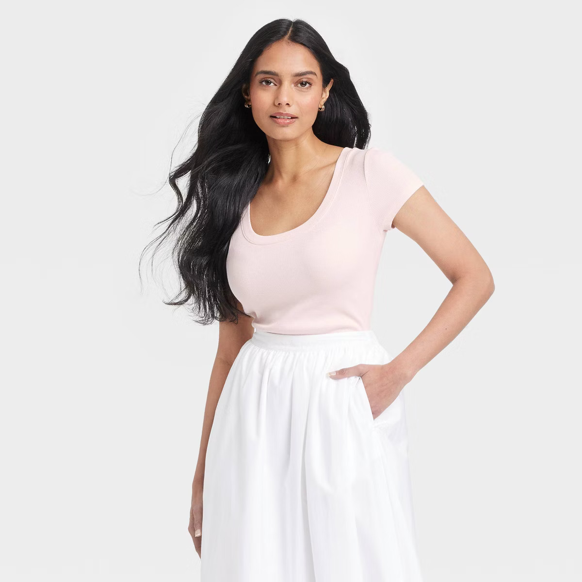 Women's Slim Fit Short Sleeve Ribbed Scoop Neck T-Shirt - A New Day™ | Target