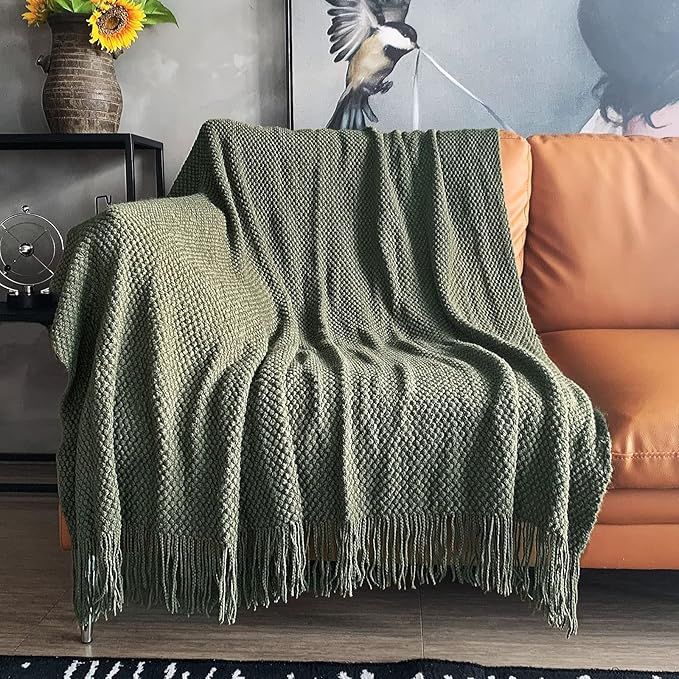 LOMAO Knitted Throw Blanket with Tassels Bubble Textured Lightweight Throws for Couch Cover Home ... | Amazon (US)