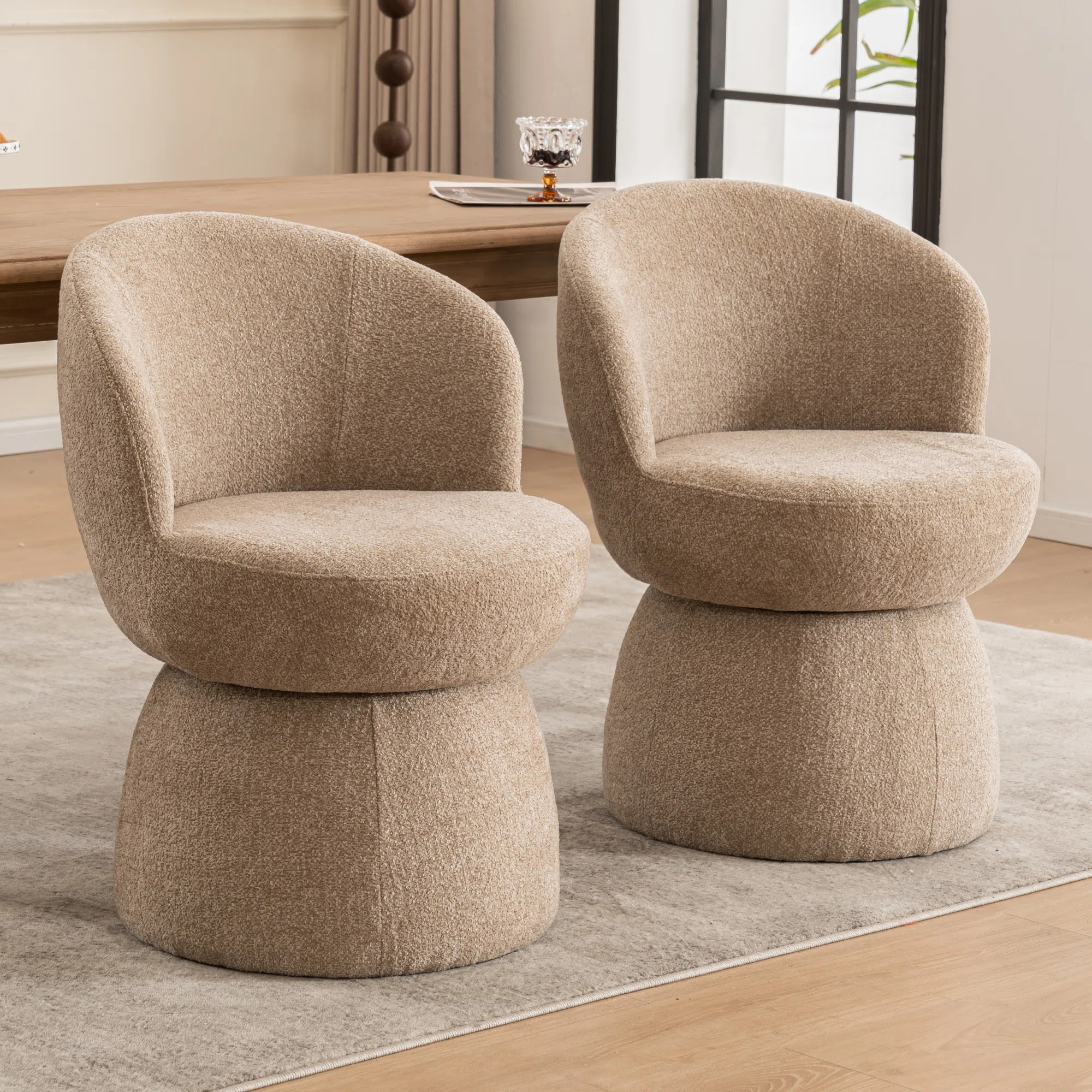 Modern Upholstered Dining Chairs, Boucle Fabric Swivel Barrel Chairs, Wingback Side Chairs, Vanit... | Wayfair North America