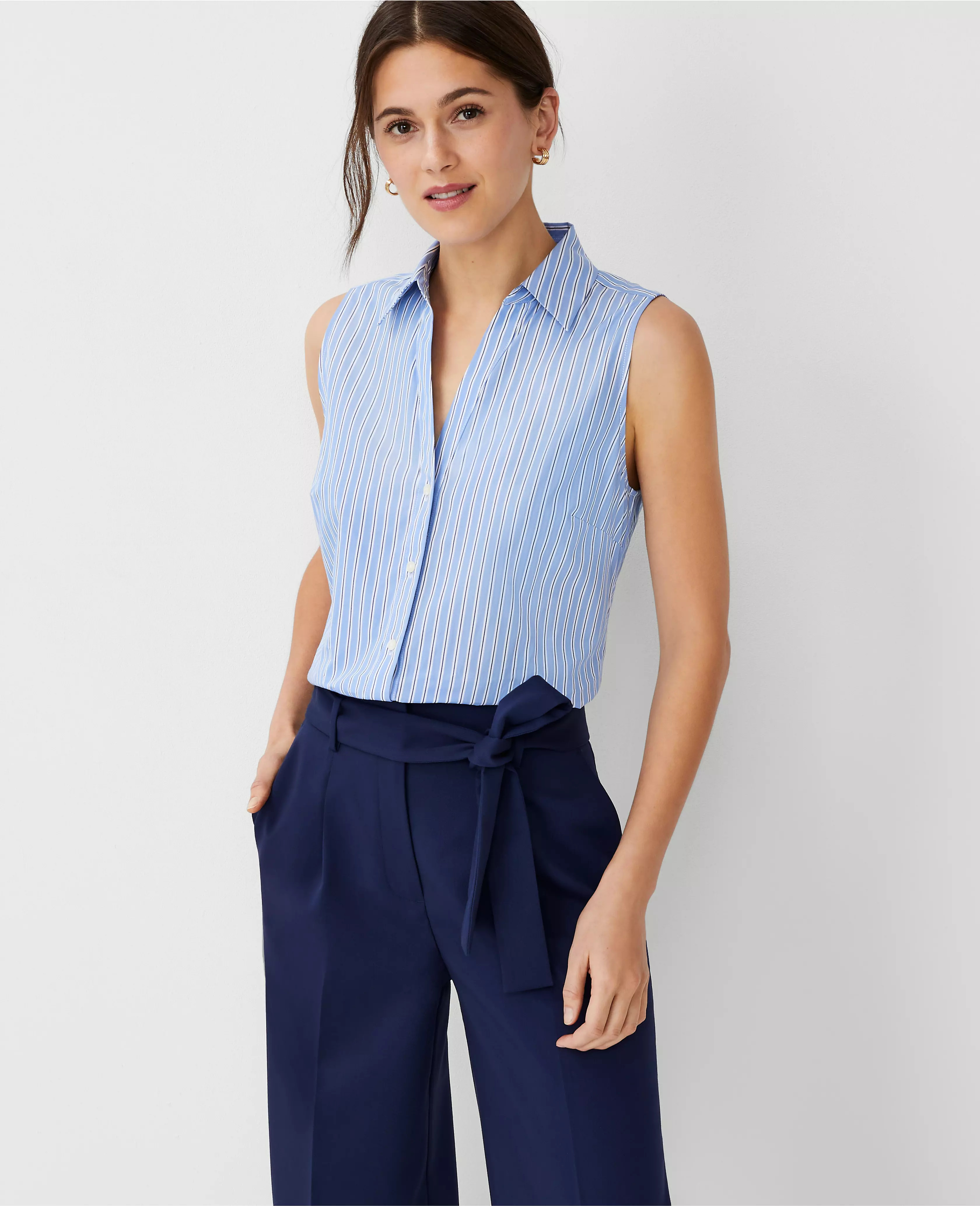 Petite Striped Sleeveless Essential Shirt | Ann Taylor (US)