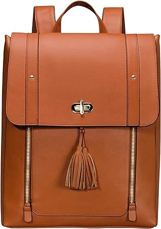 Estarer Women PU Leather Backpack 15.6inch Laptop Vintage College School Rucksack Bag(brown) | Amazon (US)
