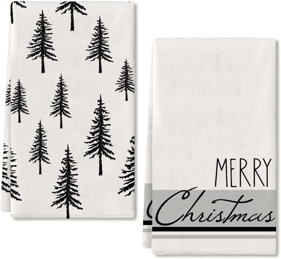 Amazon.com: Christmas Dish Towels for Christmas Decor Black Xmas Tree Kitchen Towels 18x26 Inch G... | Amazon (US)